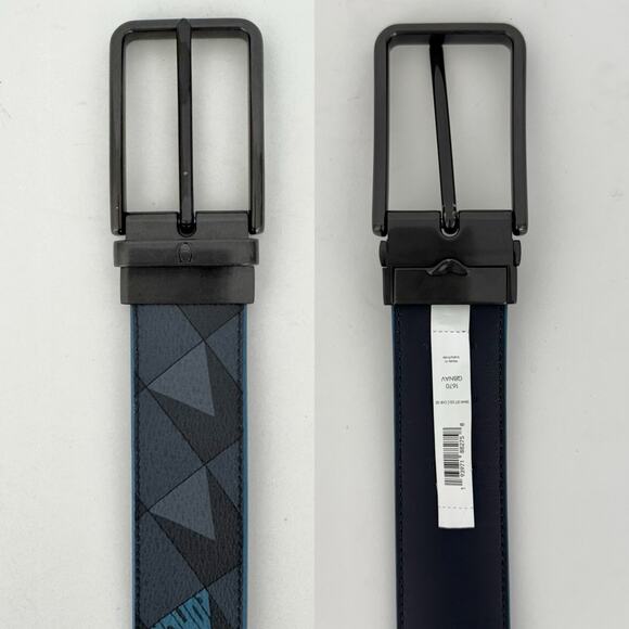Coach Harness Buckle Cut To Size Reversible Belt Check Geo Print Men's 42” - Picture 10 of 13